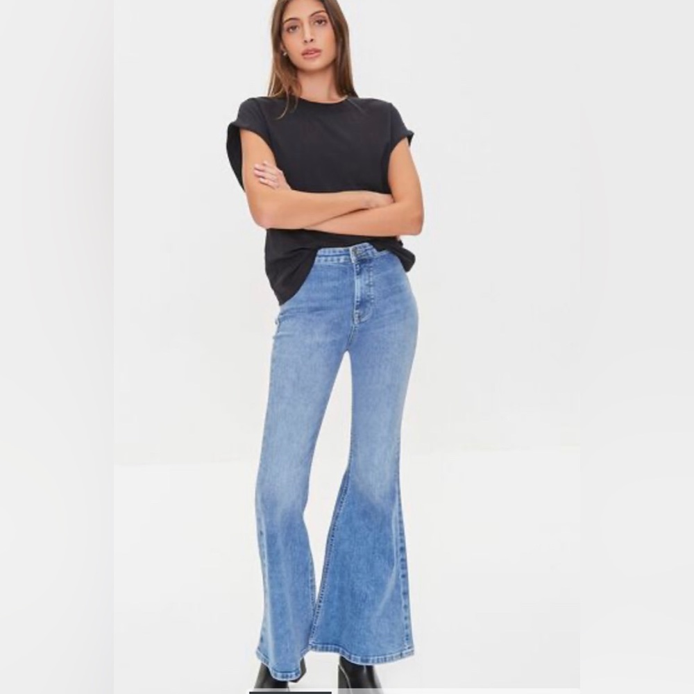 Forever 21 Recycled Cotton Faded Flare Jeans